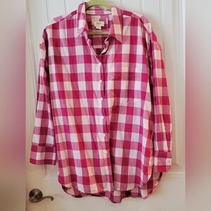Maeve Pink and White Checkered Button-Up Shirt Sz L